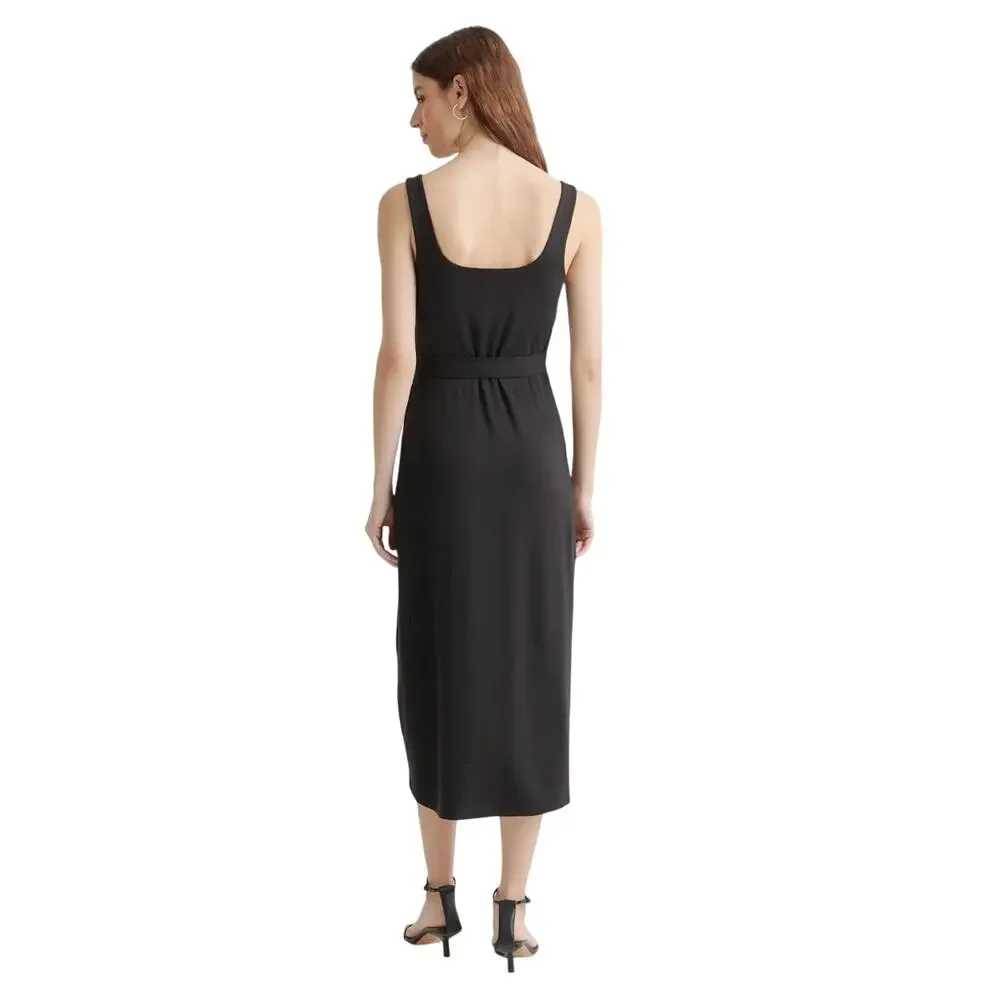 New Quince Black Tencel Jersey Side Tie Dress Midi Wrap Women’s Medium Soft